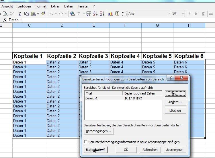 ExcelKopfzeile mit Passwort schützen? (Microsoft, Office)