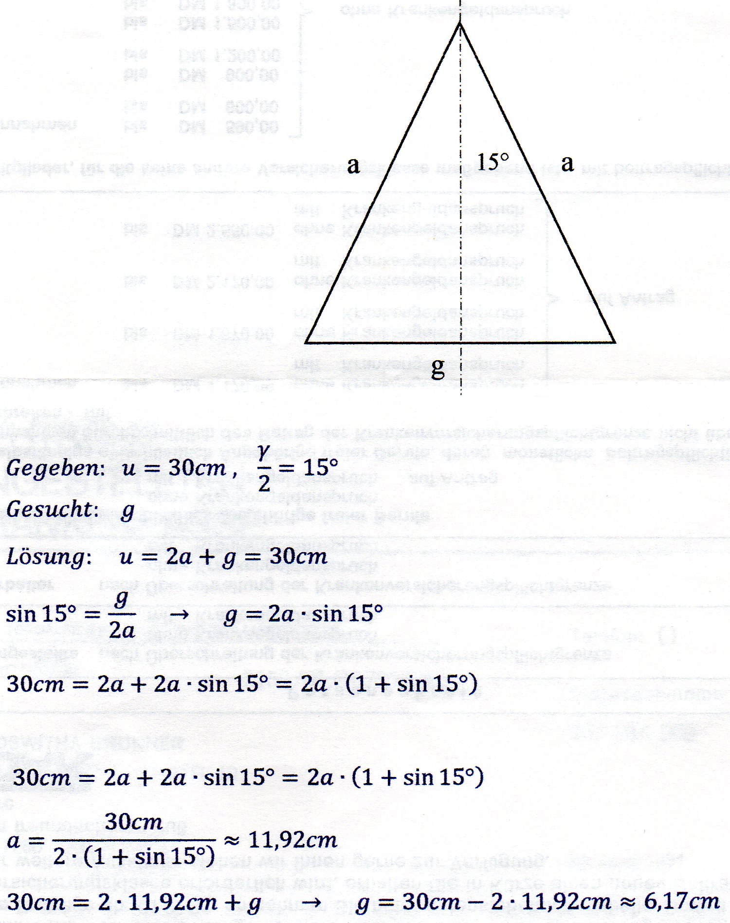 Flächeninhalt Und Umfang Eines Dreiecks Basis eines Dreiecks anhand Winkel und Umfang berechnen? (Schule, Mathe