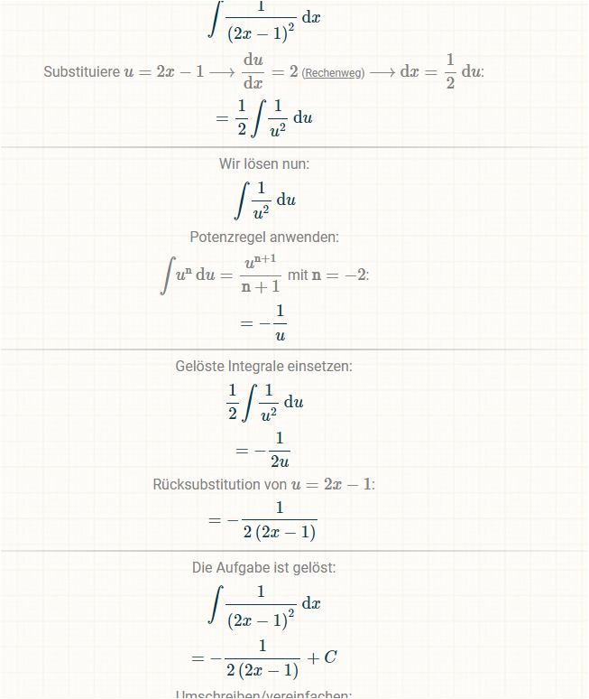 Integrieren Mathe 1/(2x-1)^2? (Schule, Mathematik, Integral)