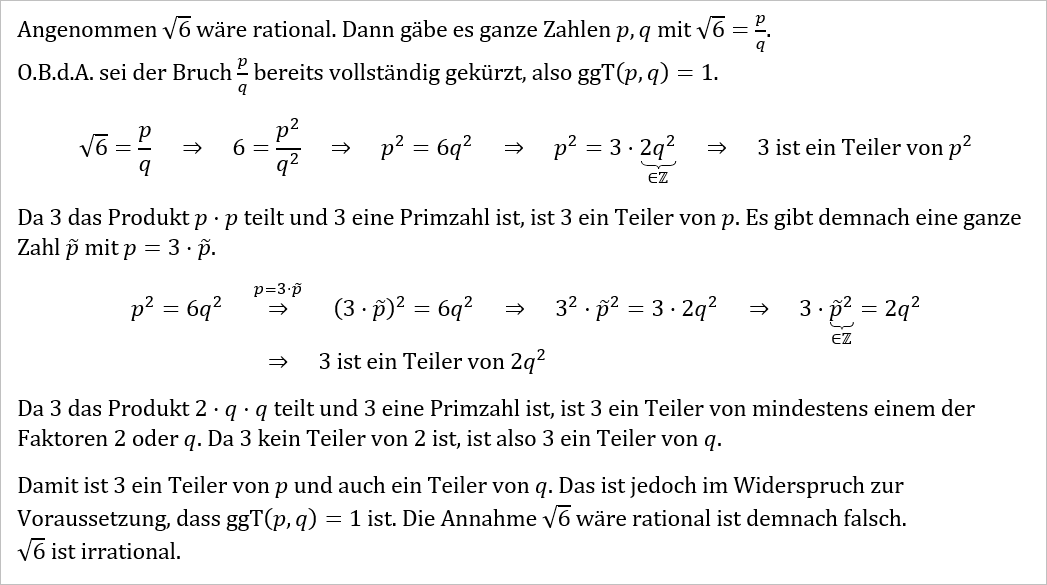 Beweis von wurzel 6 und 12 irrational? (Mathematik, Algebra, Arithmetik)