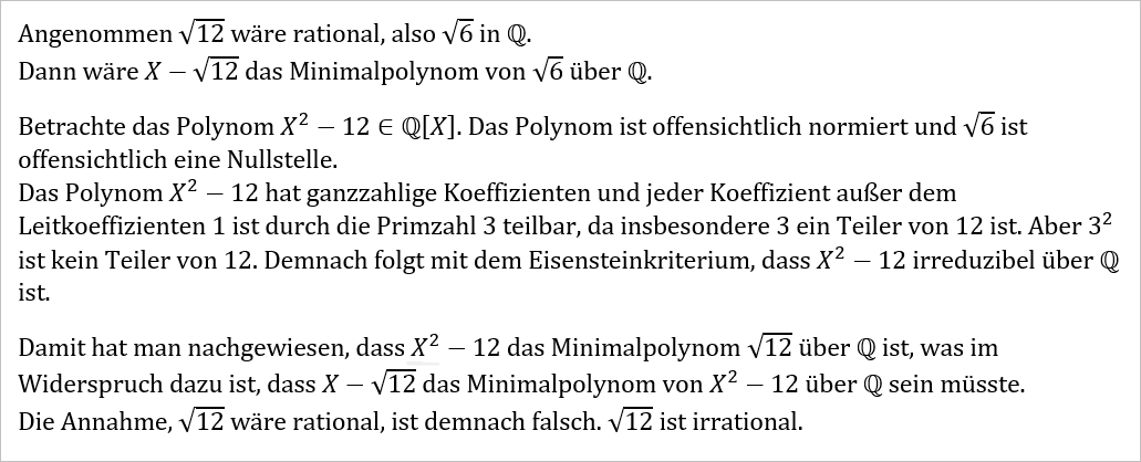 Beweis von wurzel 6 und 12 irrational? (Mathematik, Algebra, Arithmetik)