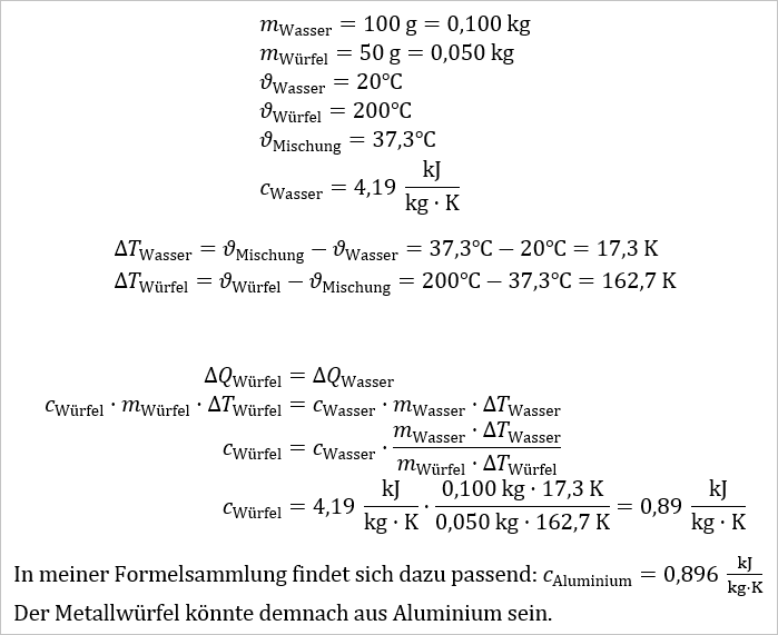 Spezifische Wärmekapazität & entsprechender Sroff? (Mathematik,