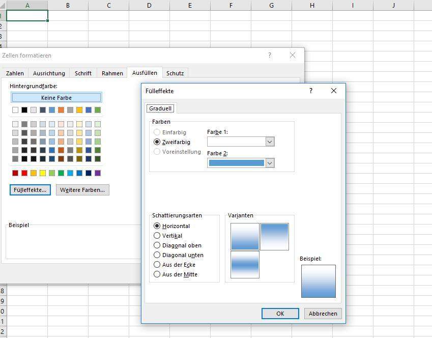 Excel (macOS) Eine Zelle mit einem Farbverlauf füllen?