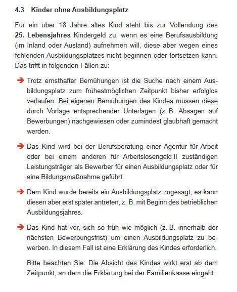 Bescheinigung für ein volljähriges Kind ohne Ausbildungsplatz