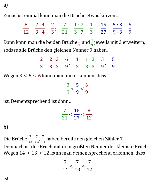 Brüche Nach Der Größe Ordnen