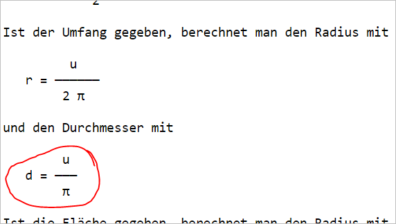 Durchmesser eines Kreises berechnen (nur Umfang angegeben)? (Schule