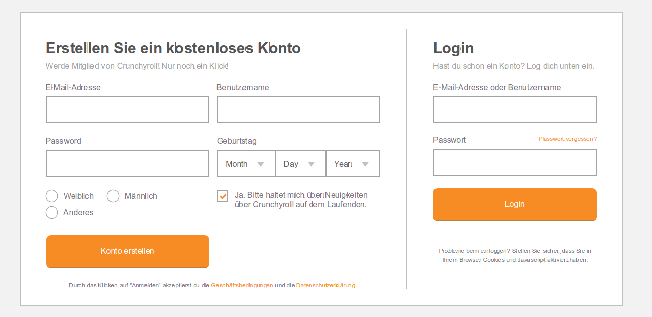 Crunchyroll Konto Erstellen Inkorrekte Anmeldedaten Wie kann einen Nutzernamen bei Crunchyroll erstellen? (Internet, Filme