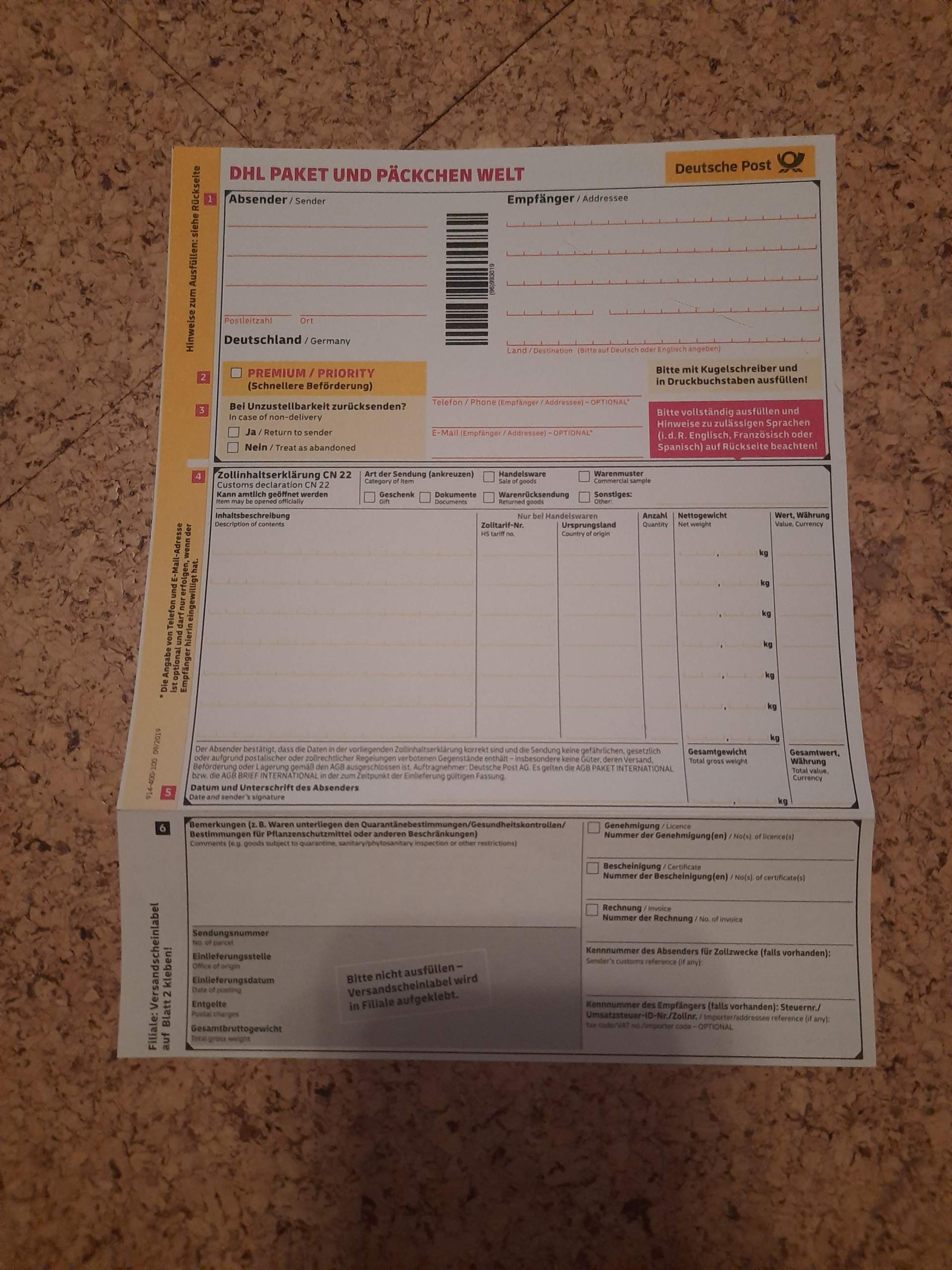 Dhl Paketschein DE&EU für weltweit benutzen? (Post, Versand, Paket)