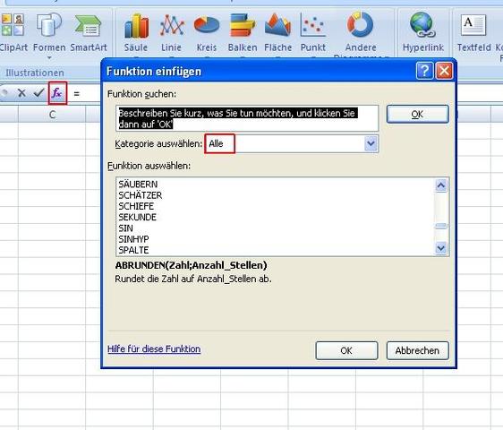 Dialogbox Funktionen einfügen - (Microsoft, Microsoft Excel, Excel 2007)