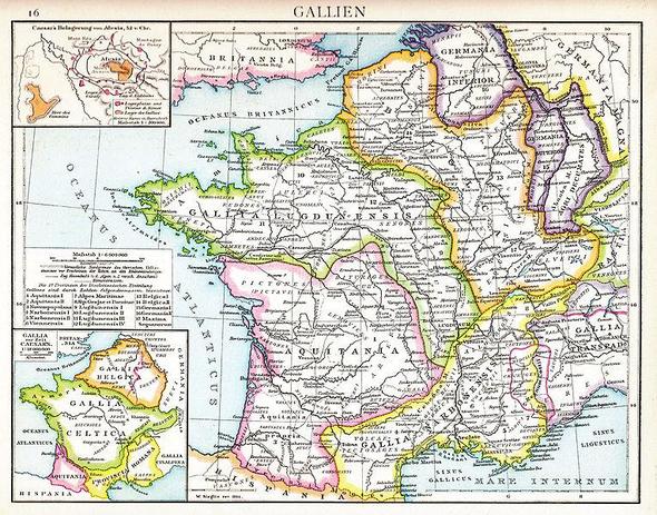 Karte - römisches Gallien, farbig - (Geschichte, Latein, Rom)
