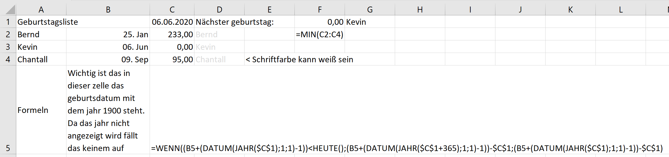 Excel: x Tage bis zum nächsten Geburtstag? (Computer, Microsoft Excel, Formel)