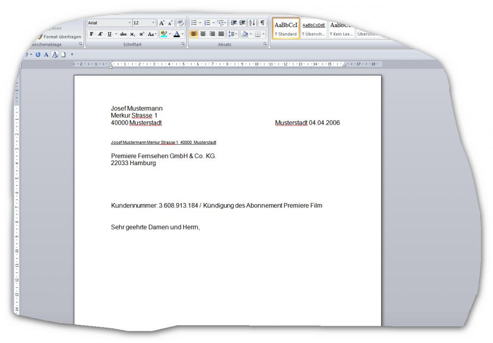 Wo die eigene Adresse im Brief (Nicht Umschlag)? (Word, Rechtschreibung