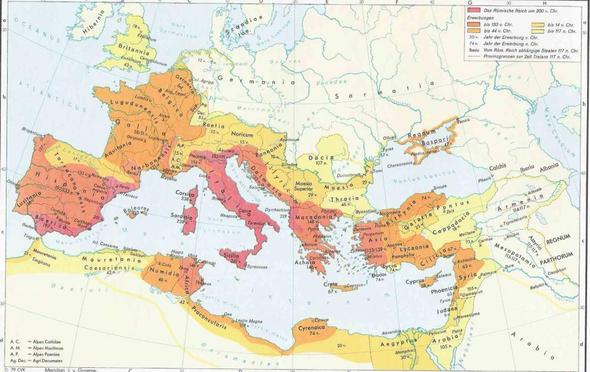 Karte Römisches Reich 200 v. Chr. - 117 n. Chr. - (Geschichte, Latein, Italien)