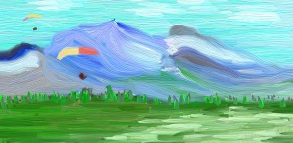 Meine erster Versuch mit ArtRage - Gleitschirmfliegen - (zeichnen, malen, GIMP)