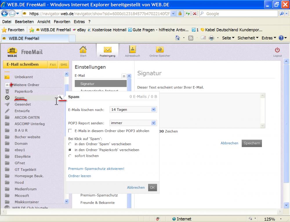 Wo ist mein Spamordner (web.de) (EMail, Mail)