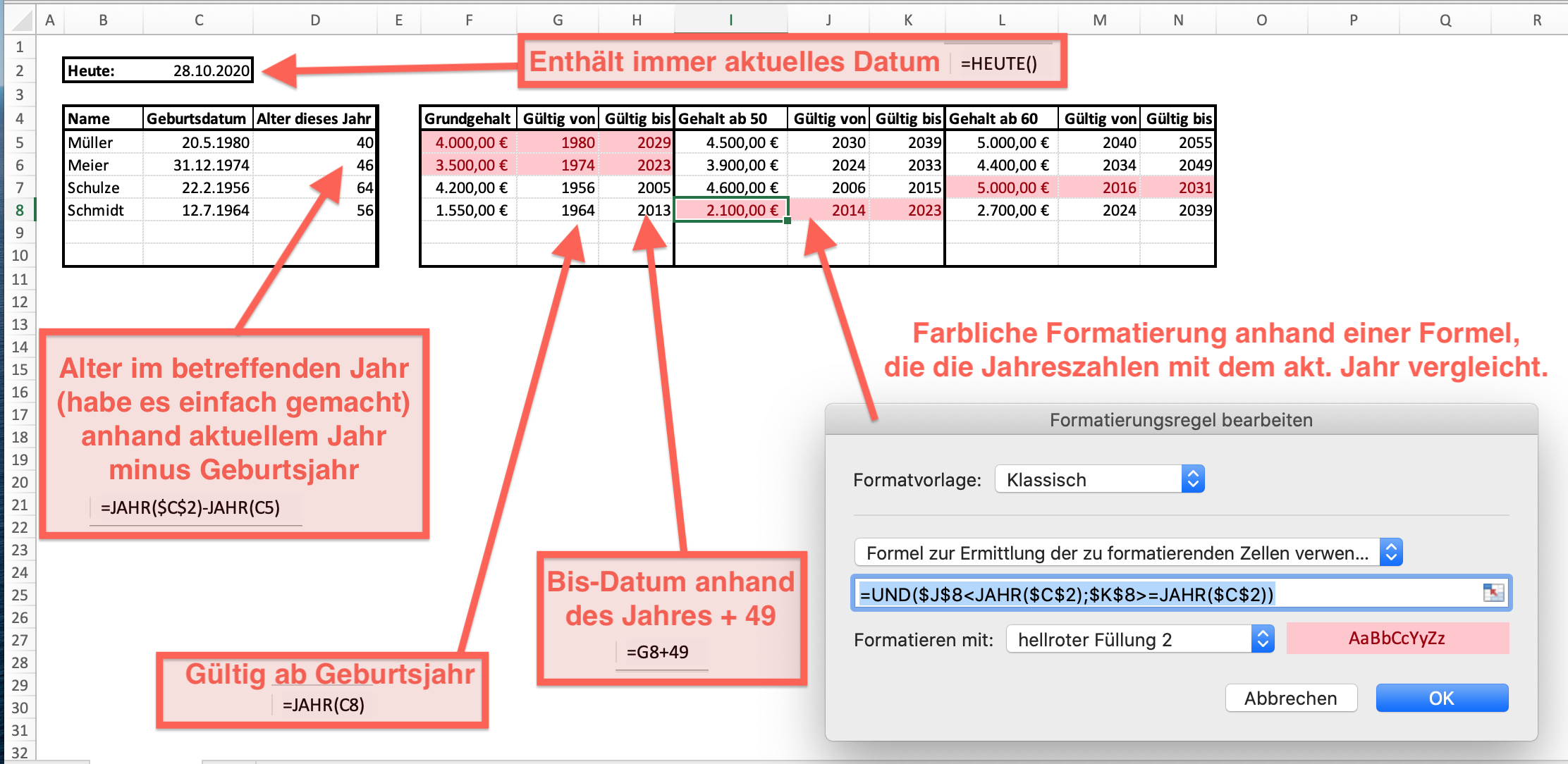 Excel Beibehaltung des Alters & automatische Berechnung des Alters? (Microsoft Excel, Excel 