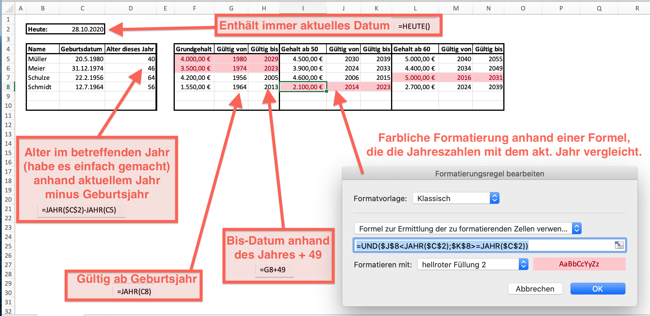 Excel Beibehaltung des Alters & automatische Berechnung des Alters? (Microsoft Excel, Excel
