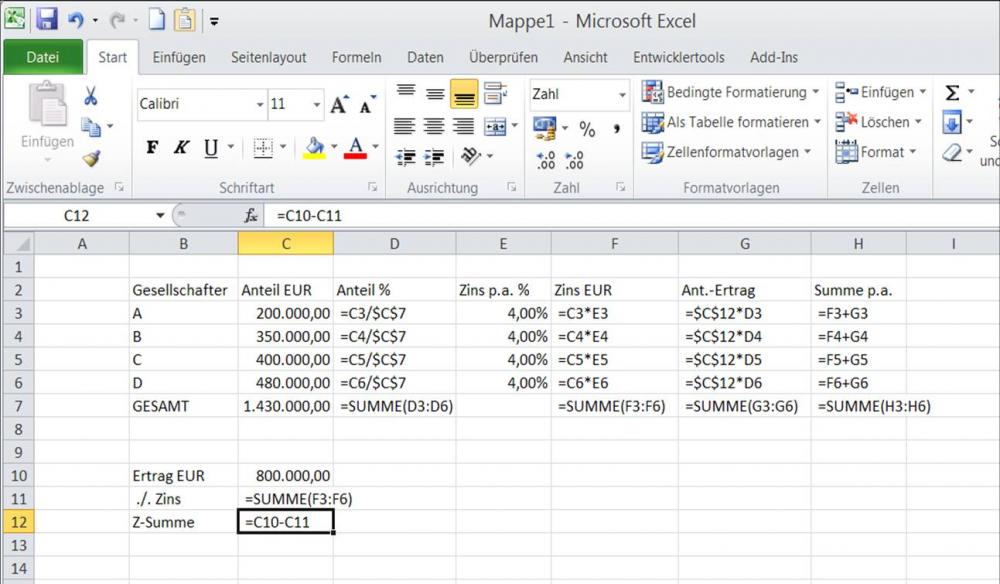 Gewinnverteilung (Excel, BWR)