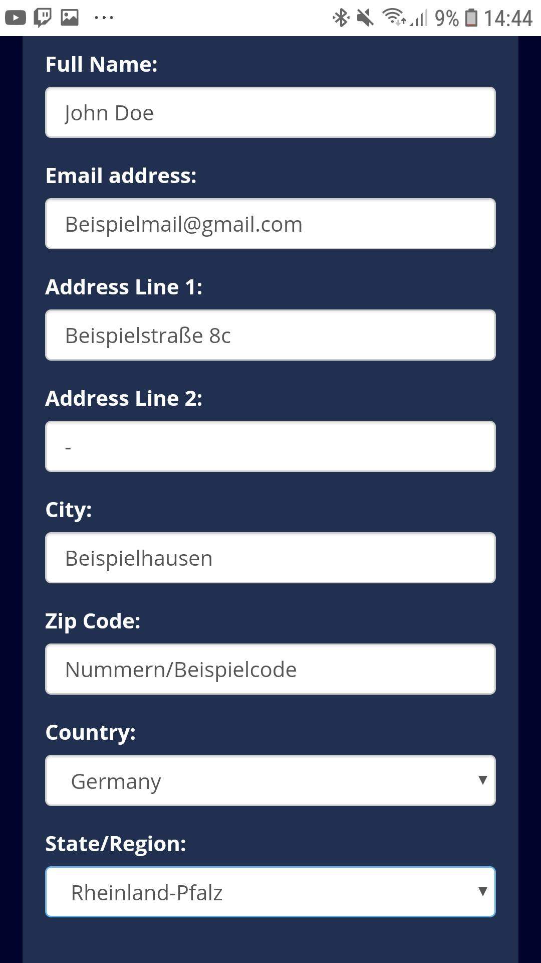 Was bedeuten Adress line 1 und Adress line 2 (möchte etwas im