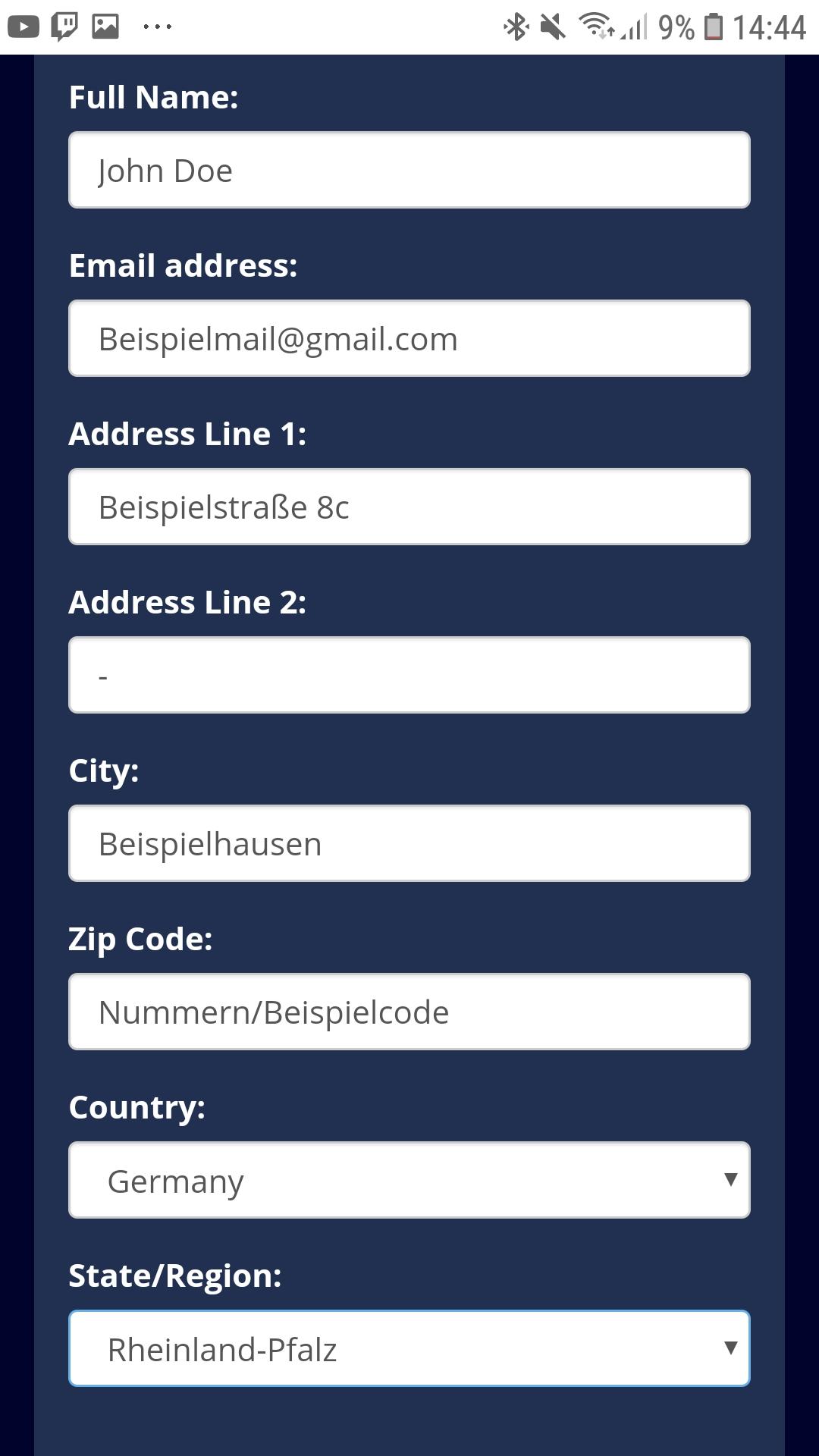 Was bedeuten Adress line 1 und Adress line 2 (möchte etwas im