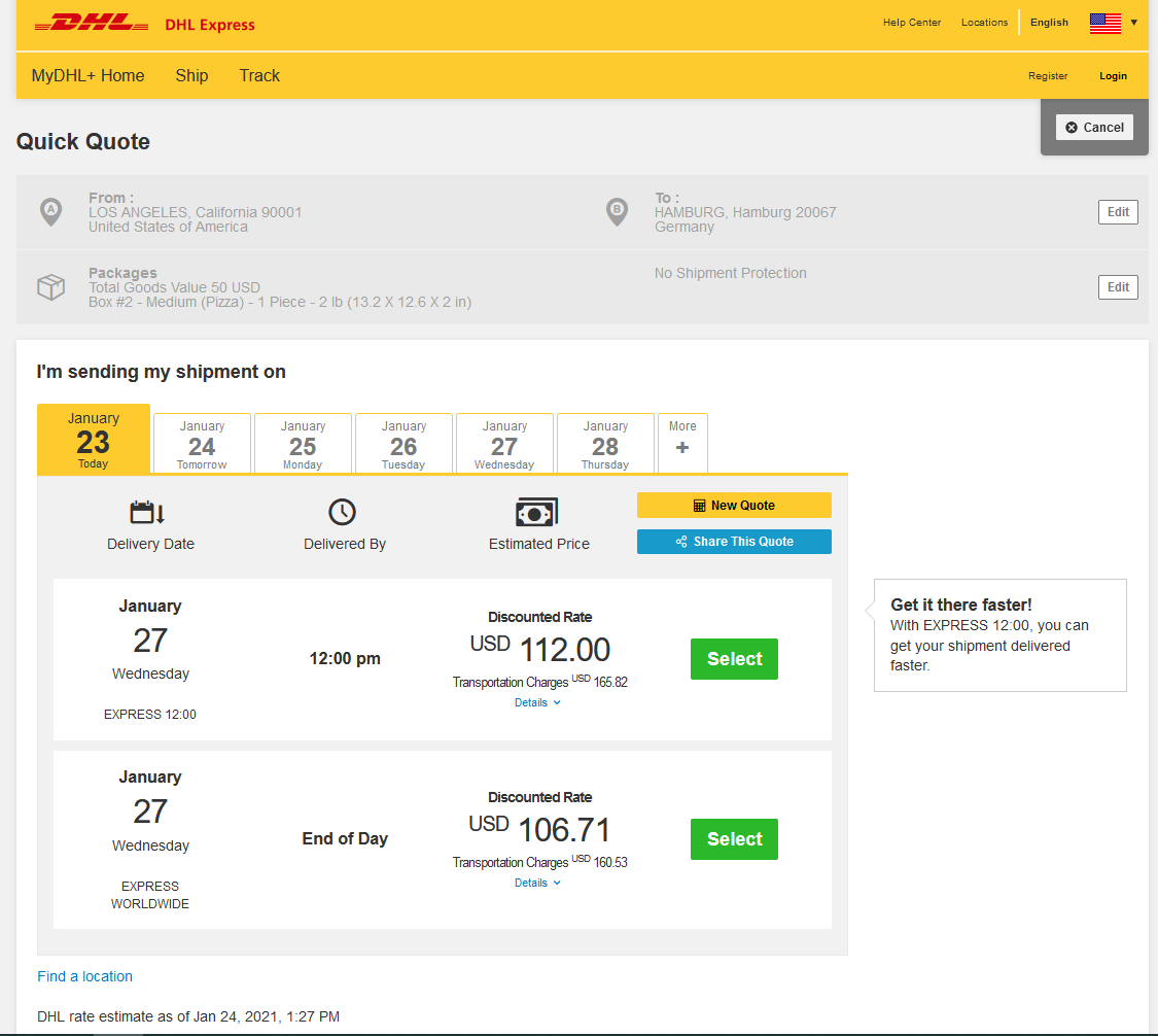 DHL Express, Kosten von USA nach Deutschland? (Versand, Paket, Zoll)