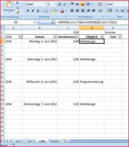 WENN-Fkt in Tabellenblatt LDW (allerdings mit unschönen Lücken!) - (Microsoft Excel, Formel, Datenauswertung)