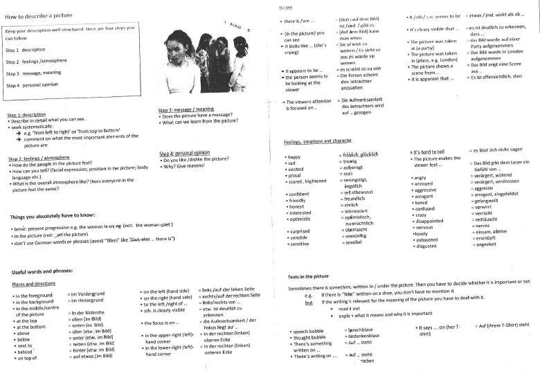 Englisch-mündliche abschlussprüfung Bildbeschreibung (Schule, Angst