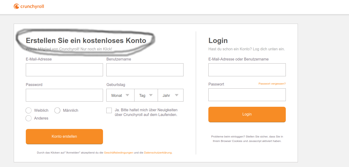 Crunchyroll Konto Erstellen Inkorrekte Anmeldedaten
