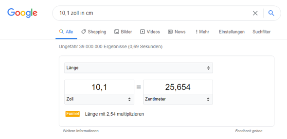 Wie viel sind 10,1 Zoll in cm? (Computer, Technik, Fernseher)