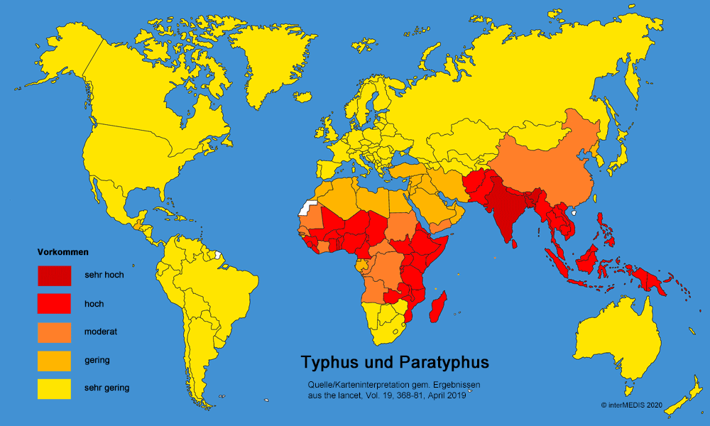 In welchen Ländern ist das Infektionsrisiko für Typhus hoch