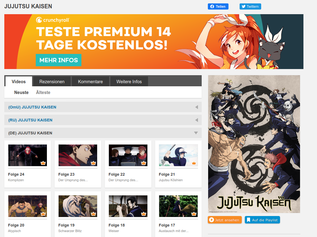 Wie kann man die sprache auf crunchyroll auf deutsch stellen? (Anime, Jujutsu Kaisen)