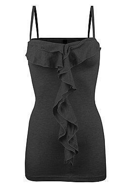 Volants Top mit Trägern in schwarz - (Mädchen, Frauen, Mode)