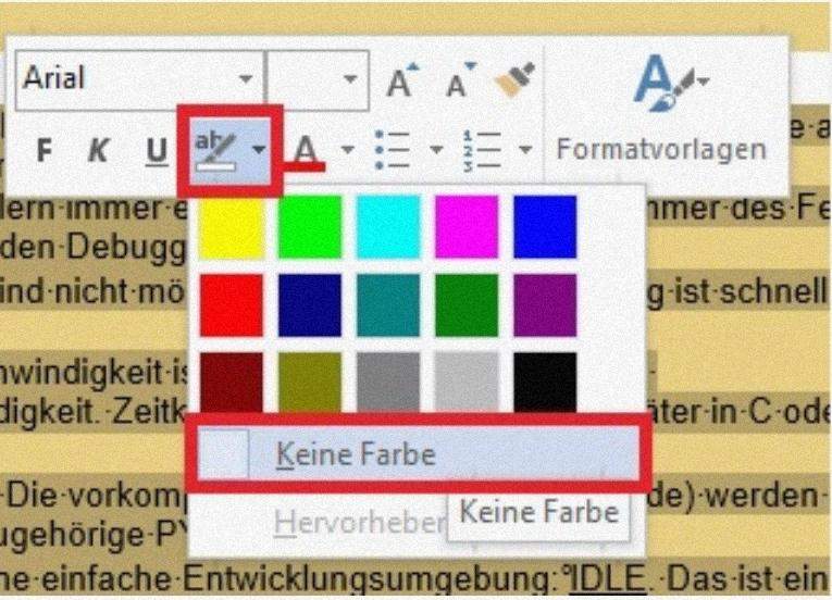 Gelbe Markierungen aus heruntergeladenen Texten entfernen Word ...