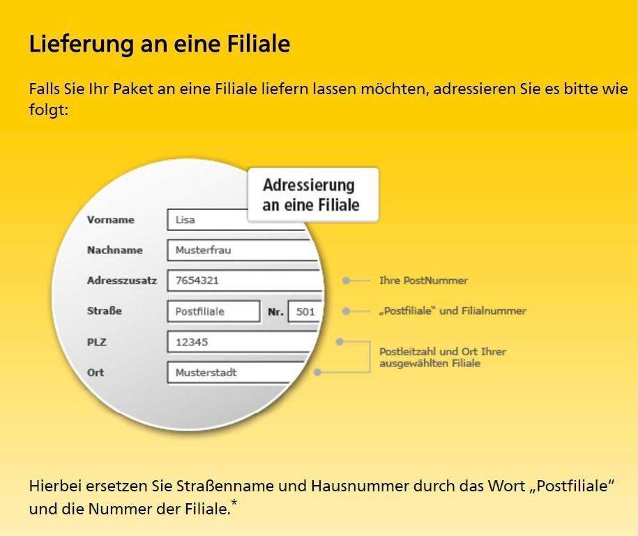 Wie sende ich ein Paket an eine Postfiliale? (DHL, Filiale)