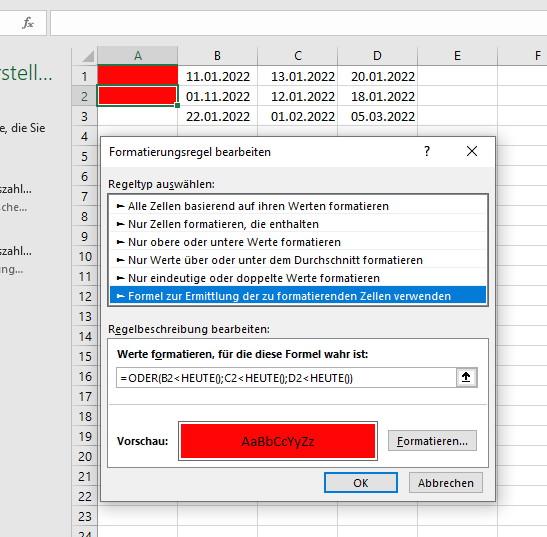Excel Formatierung Wie sehe ich ob die Werte in Bestimmter Zeile einen Wert überschreiten