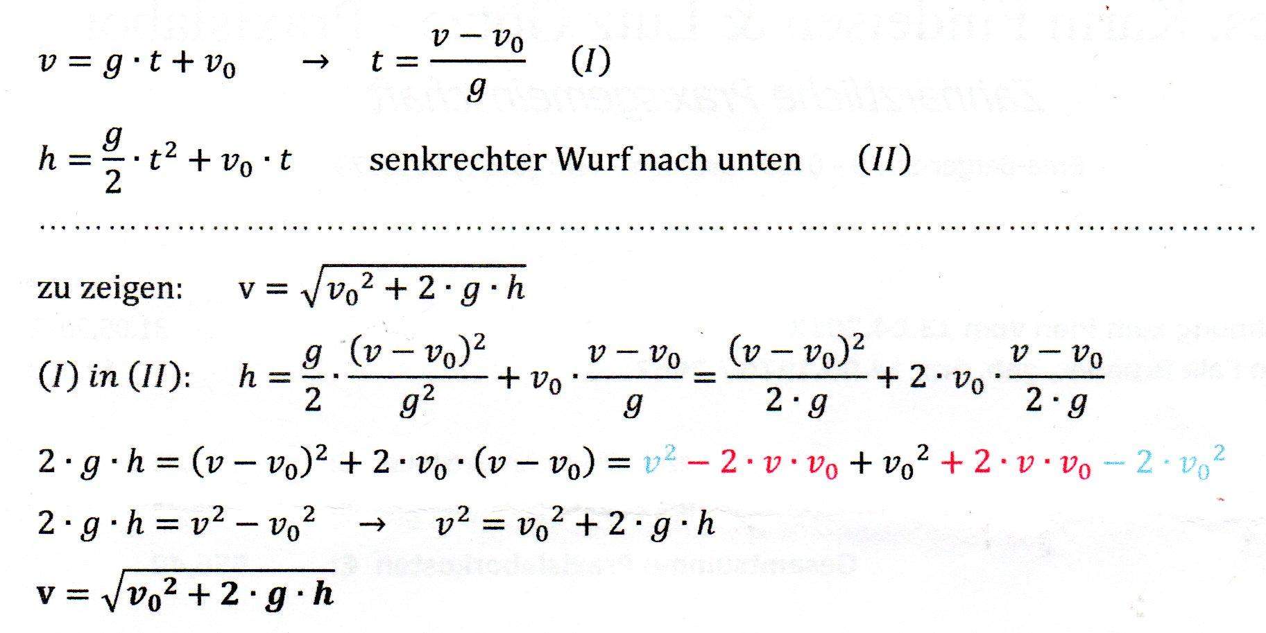 Physik Formel herleiten? (Schule, Mathematik, freier Fall)