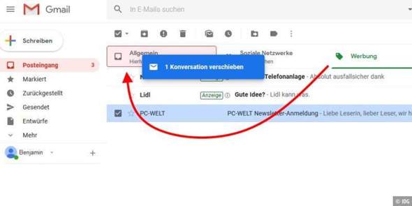 Eine Email wird nur noch im label angezeigt und nicht mehr im ...