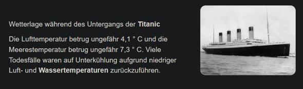  - (Titanic, Wassertemperatur)