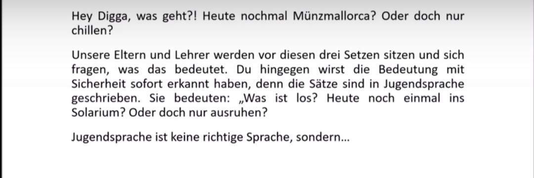 Kurze Texte In Jugendsprache einleitung zur jugendsprache (informierender text)? (Schule, Deutsch