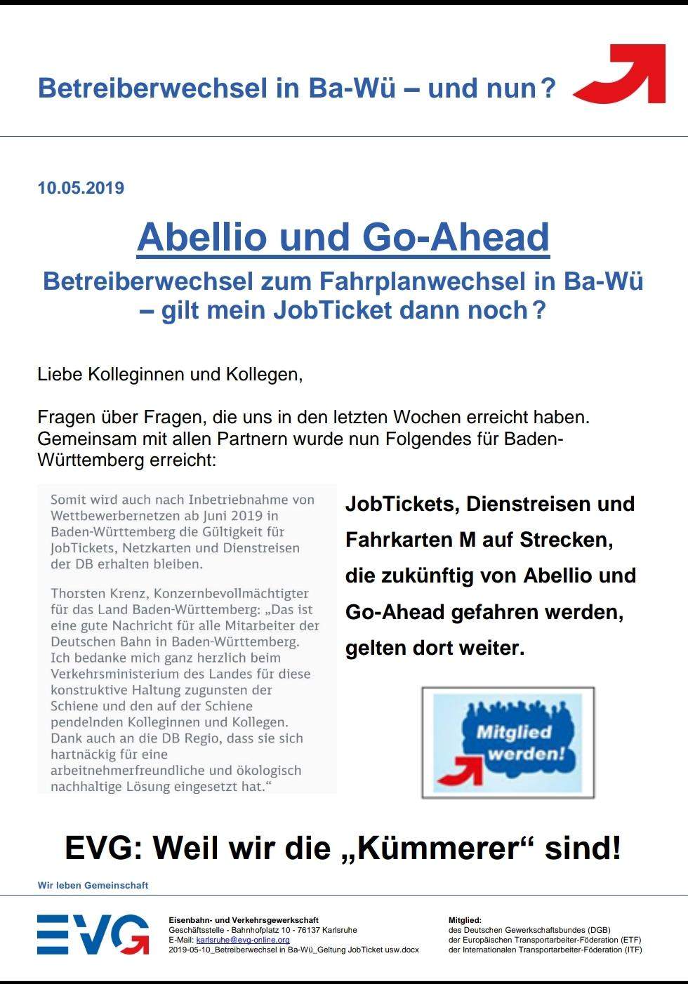 Wird das DB Job Ticket M ZU bei Go Ahead Bayern anerkannt? (Bahn