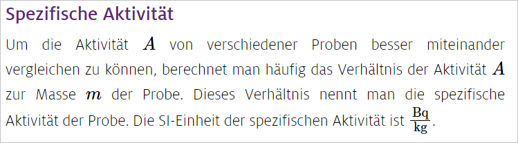 Unterschied zwischen Aktivität u. spezifische Aktivität? (Schule, Physik, Aktivitäten)