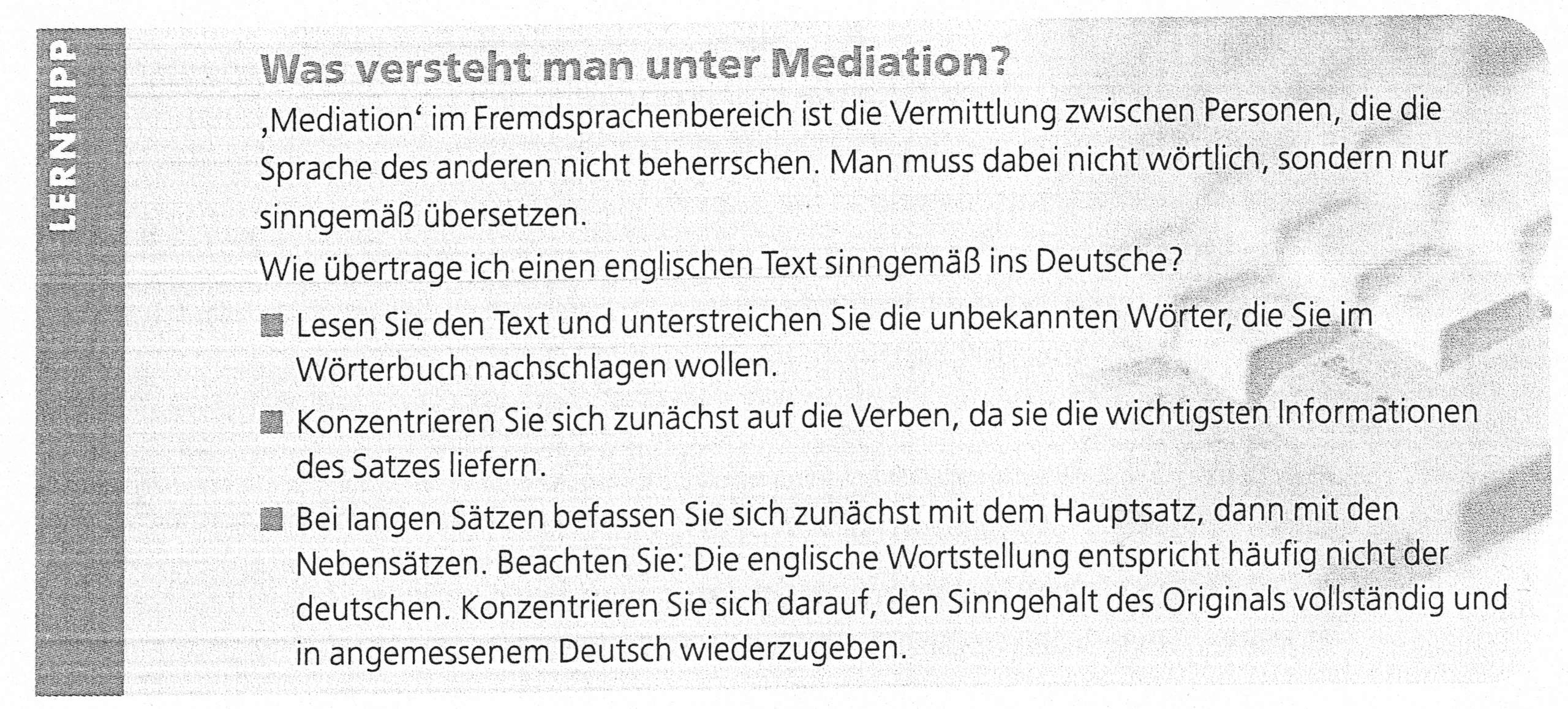 Mediation Englisch übungen Mit Lösungen www.gutefrage.net
