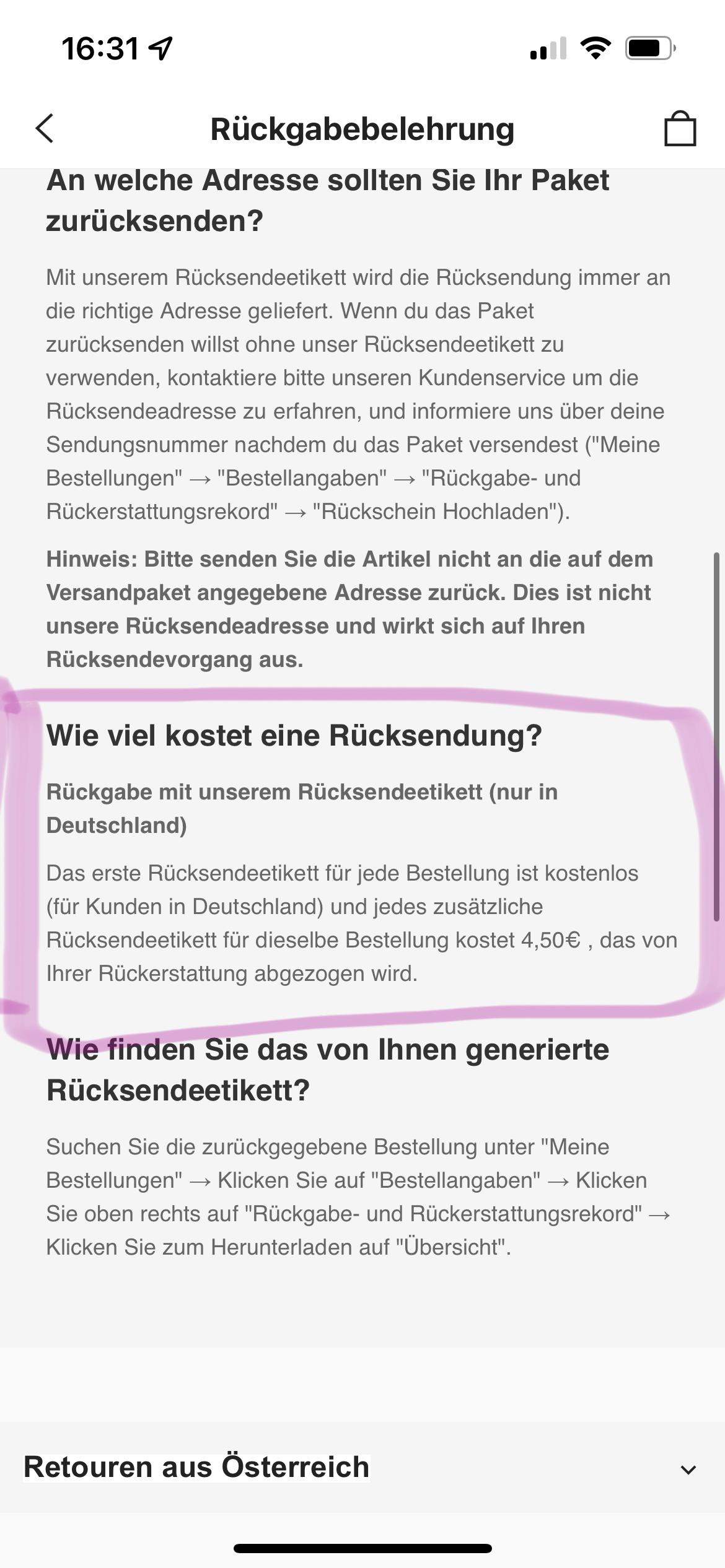 Kann man bei Shein die Klamotten kostenfrei zurückschicken (Österreich