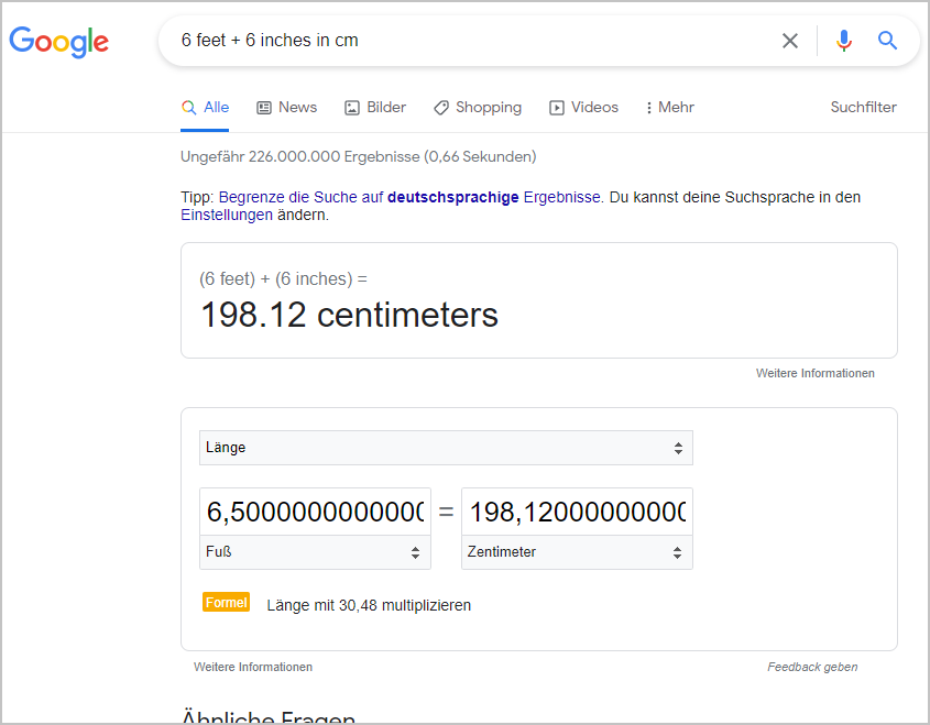 Wie viel ist 6 feet 6 inches in cm? (Schule, Mathematik, USA)