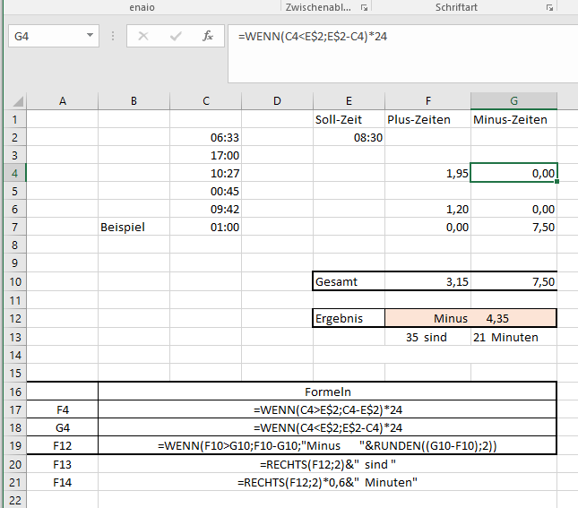 ExcelZeiterfassung Minus? Mathematik, Microsoft Excel)