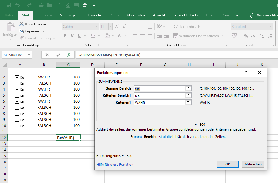 Wie funktioniert es, wenn bei bei Excel einen Haken setze, eine