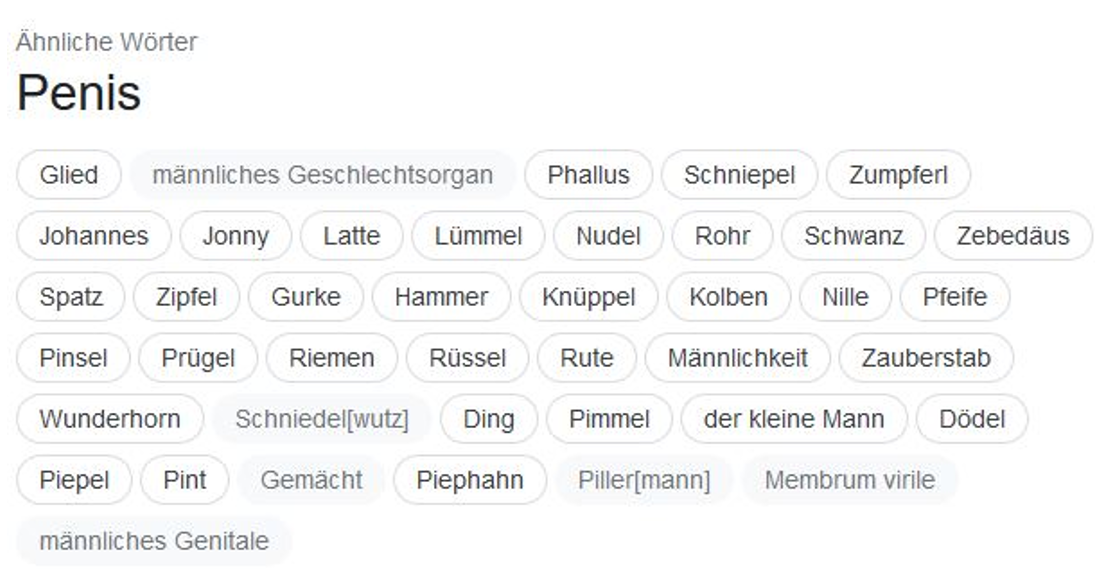 Kennt ihr noch andere Wörter für Penis? (Sexualität, Sprache, Biologie)