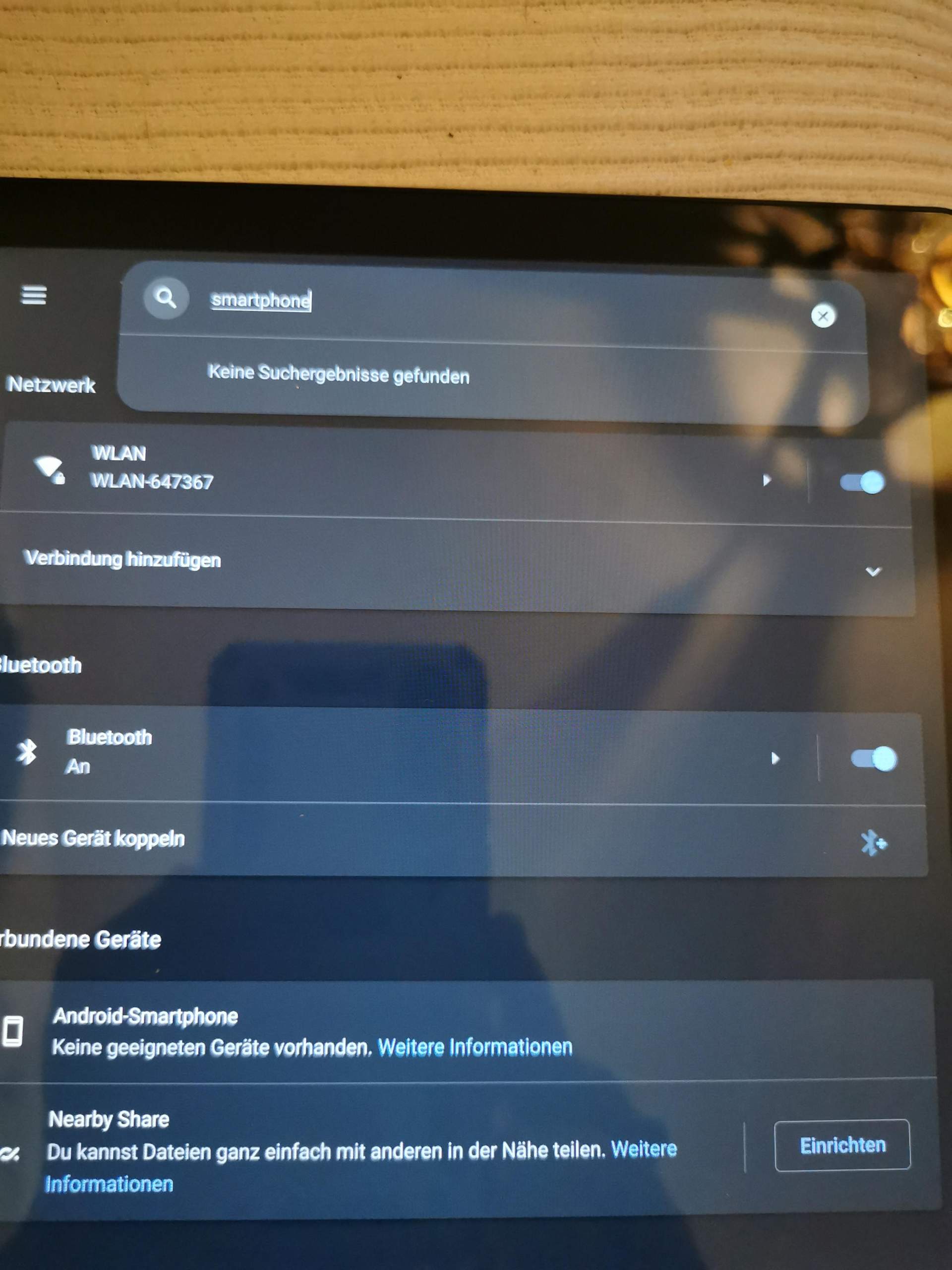 Meinem Lenovo Ideapad3 duet chromebook fehlt unter "Einstellungen" der