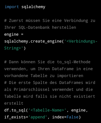 Python Pandas DataFrame in SQL Tabelle? (Server, Microsoft, PHP)