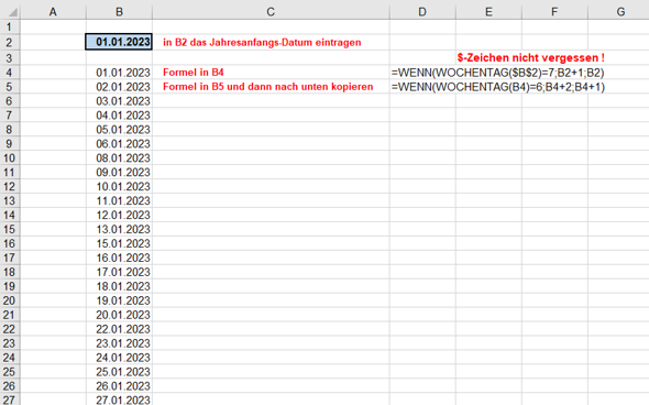 Excel fortlaufendes datum über 365 Tabellen ohne Samstag? (Microsoft Excel, Formel, VBA)